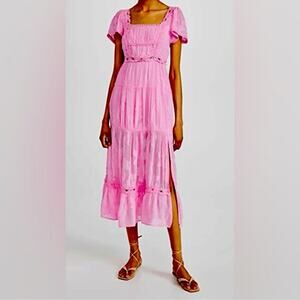 RAHI Lily Pink Floral Midi Dress Size Small